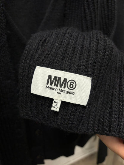 2022 Maison Margiela ‘Scarf Wrapped’ Ribbed Black Knit Cardigan