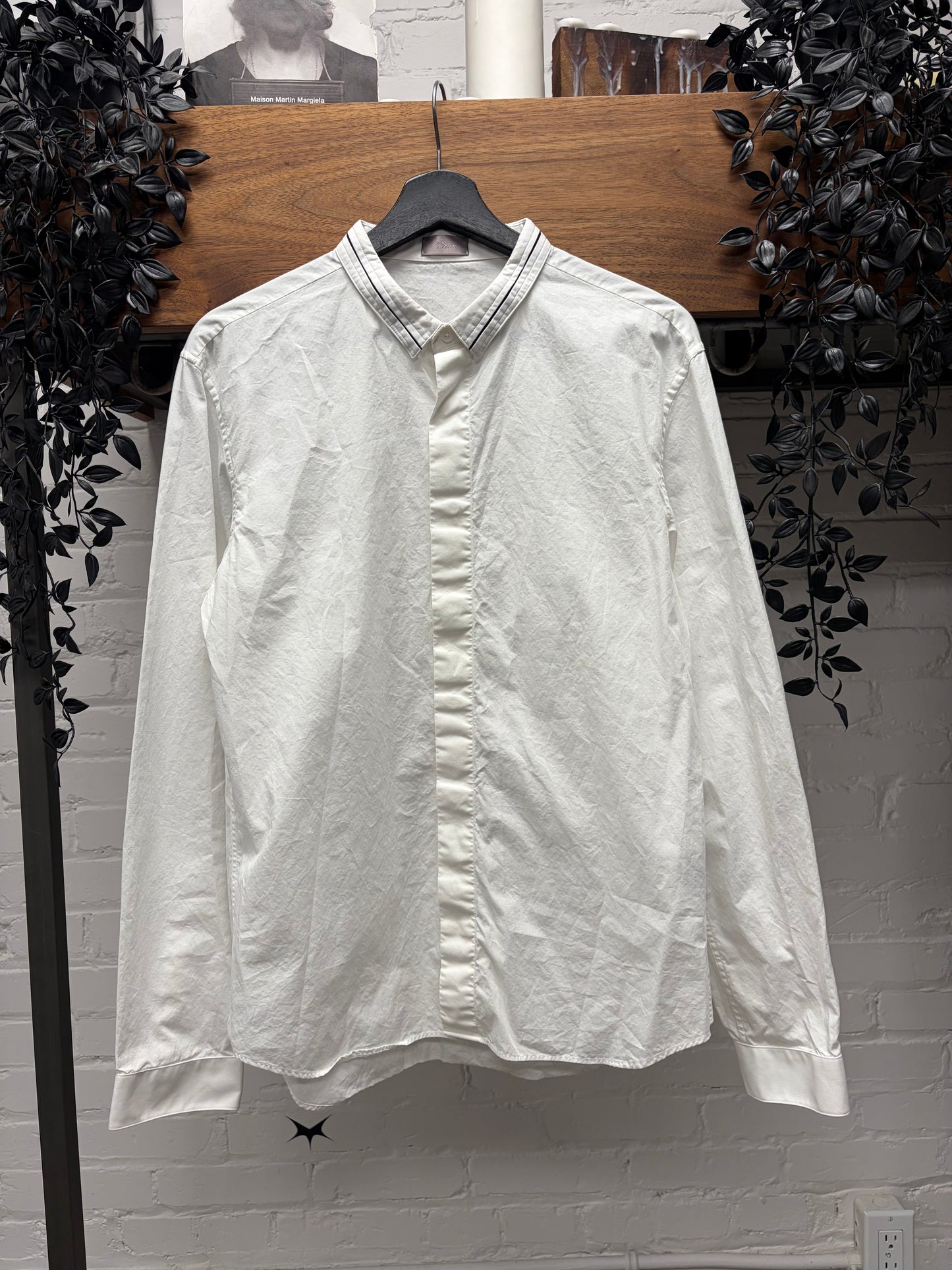 Dior Homme Striped Collar ‘French Button Up’ White Dress Shirt