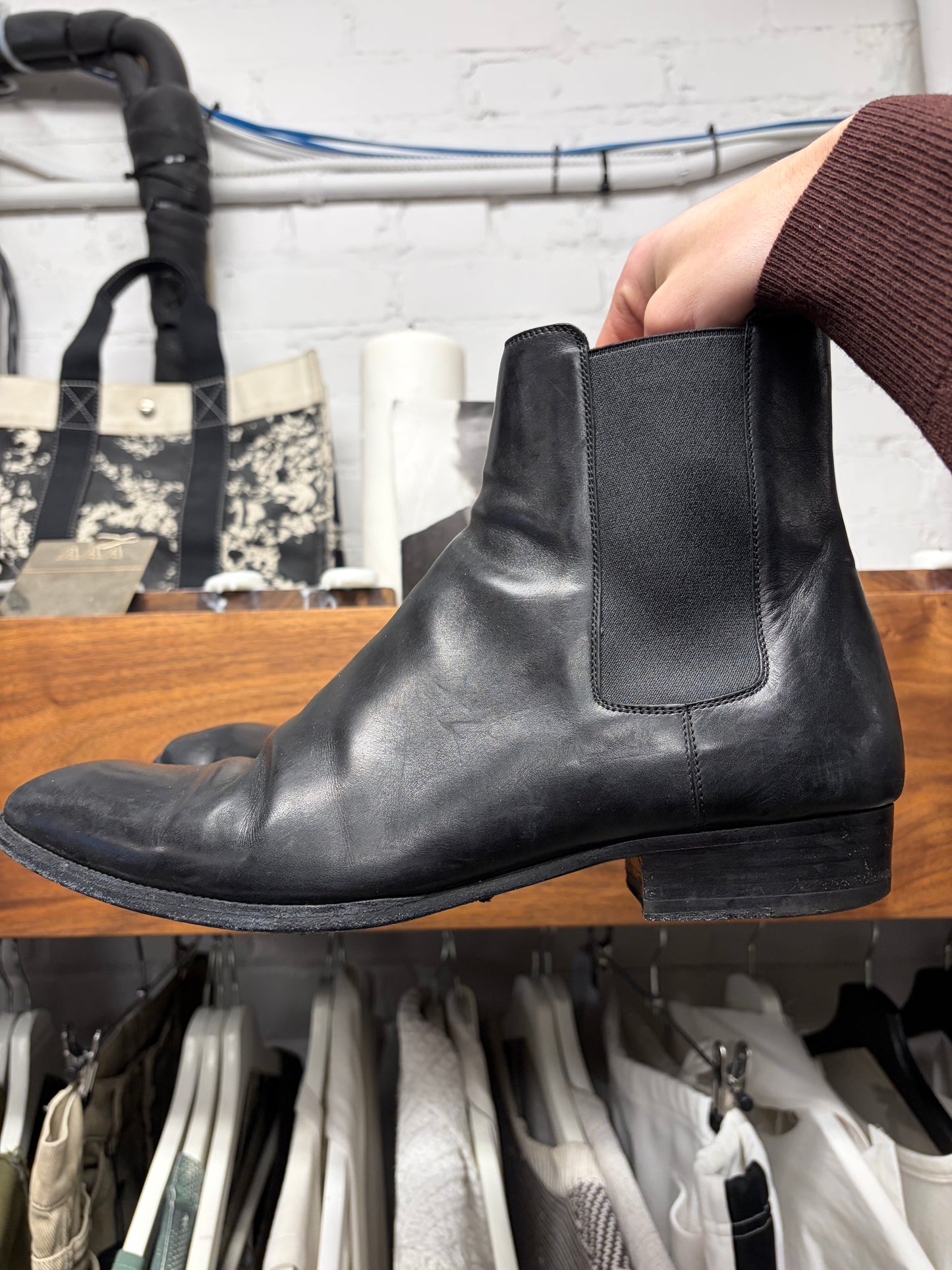 Saint Laurent ‘Wyatt’ Black Leather Pointed Toe Boots