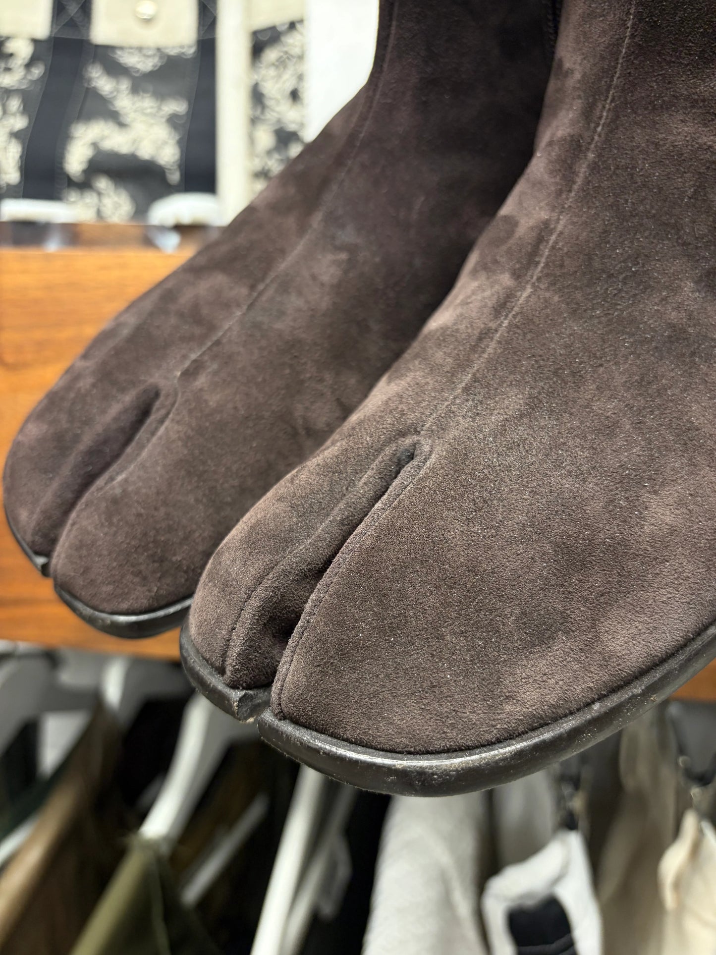 Maison Margiela ‘Tabi’ Brown Suede Split Toe Ankle Boots