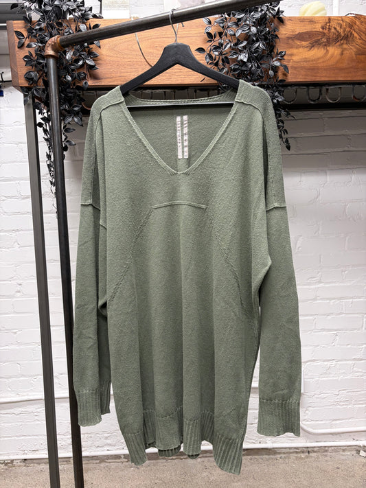 SS2023 Rick Owens ‘Edfu’ Moss V-Neck Knit Sweater