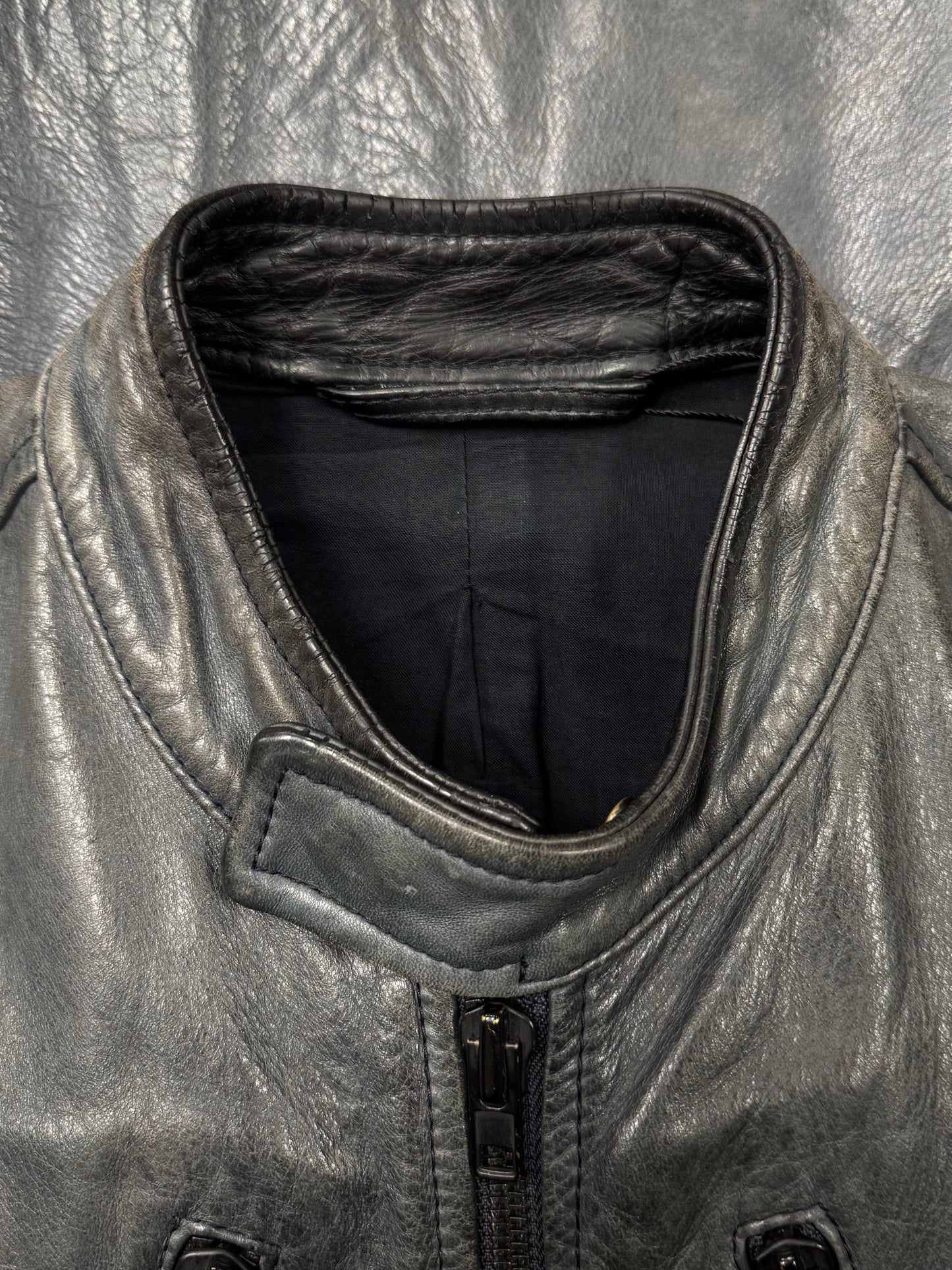 Maison Martin Margiela ‘Faded Blue’ Calf Leather 5-Zip Jacket
