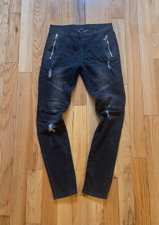 Balmain Washed Black Biker Denim