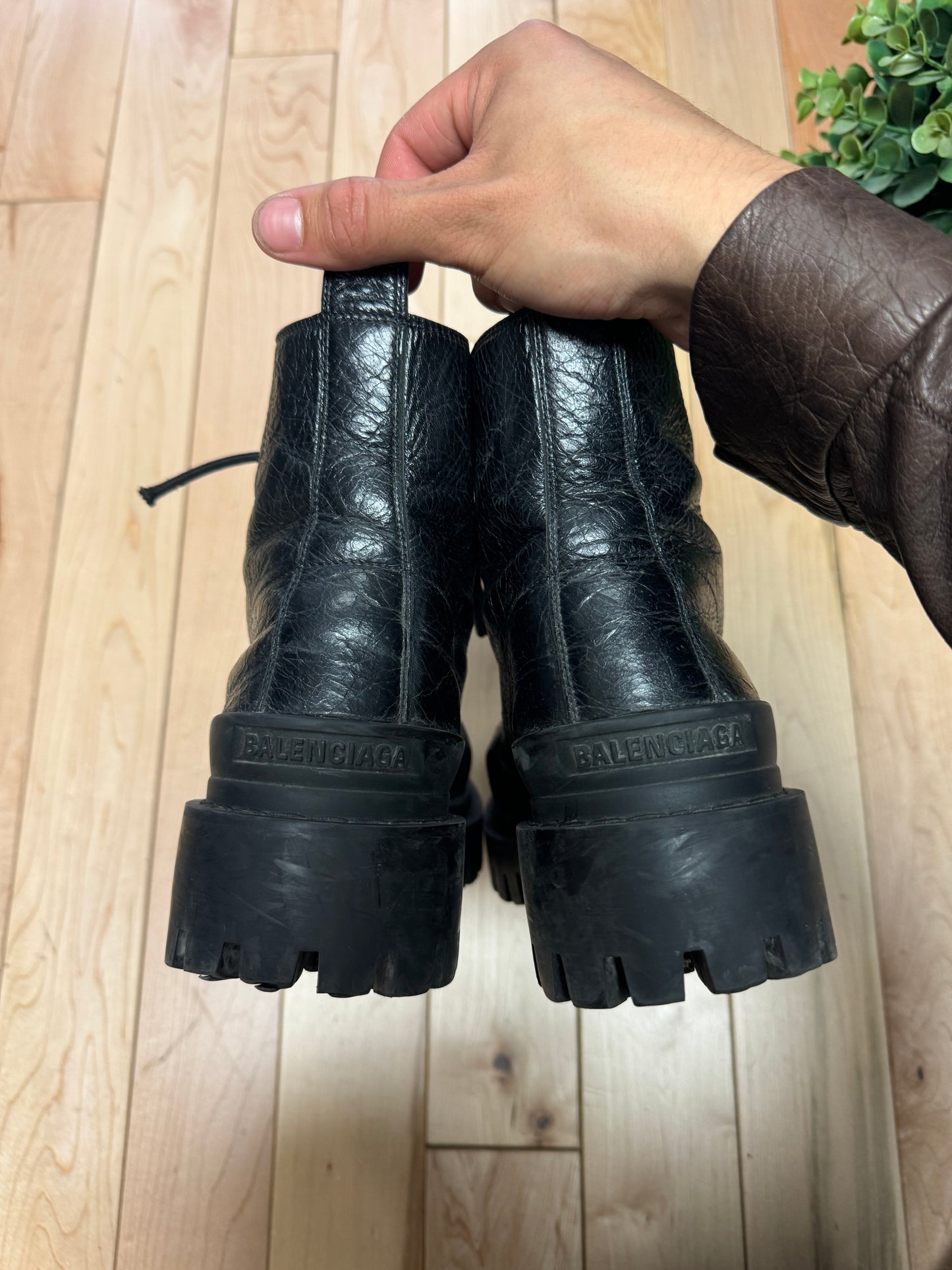 Balenciaga ‘Strike’ Black Leather Lace-Up Combat Boots