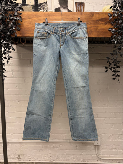 2004 Alexander McQueen Low Rise Light Wash Blue Skinny Jeans
