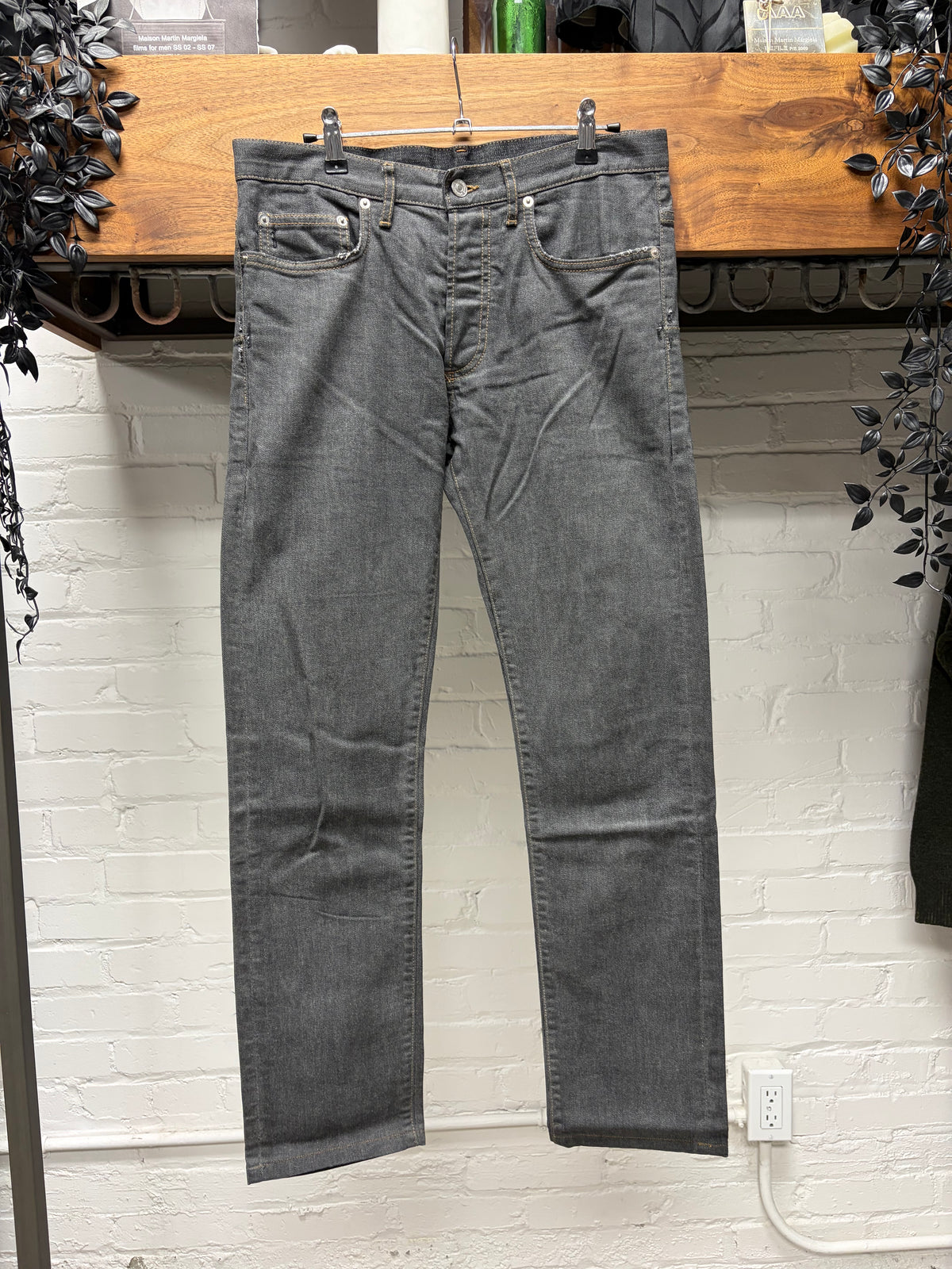 Dior Homme Grey Skinny Jeans with Yellow Contrast Stitching