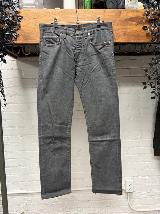 Dior Homme Grey Skinny Jeans with Yellow Contrast Stitching