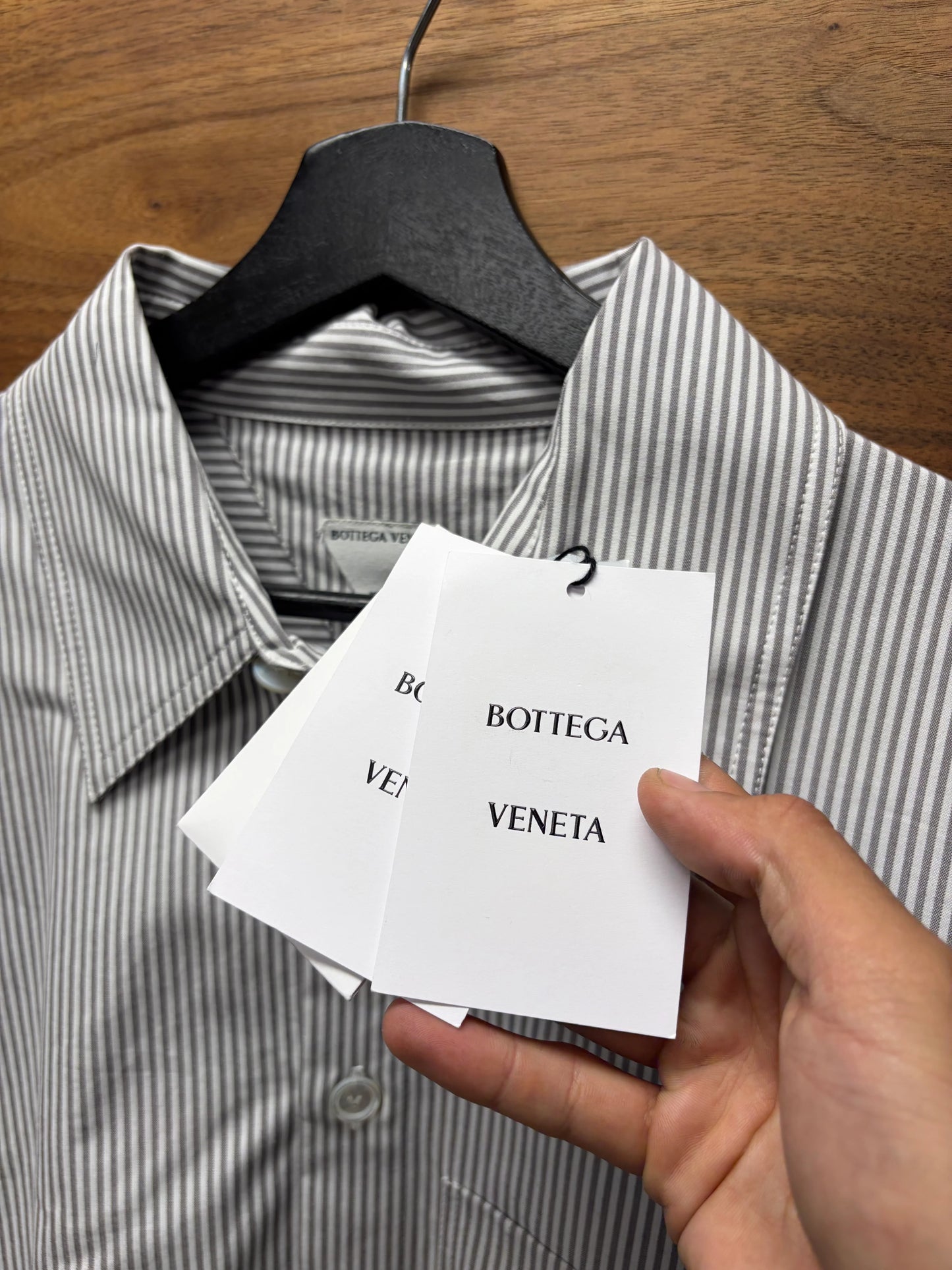 Bottega Veneta Striped Cotton ‘BV’ Minimal Logo Over-shirt