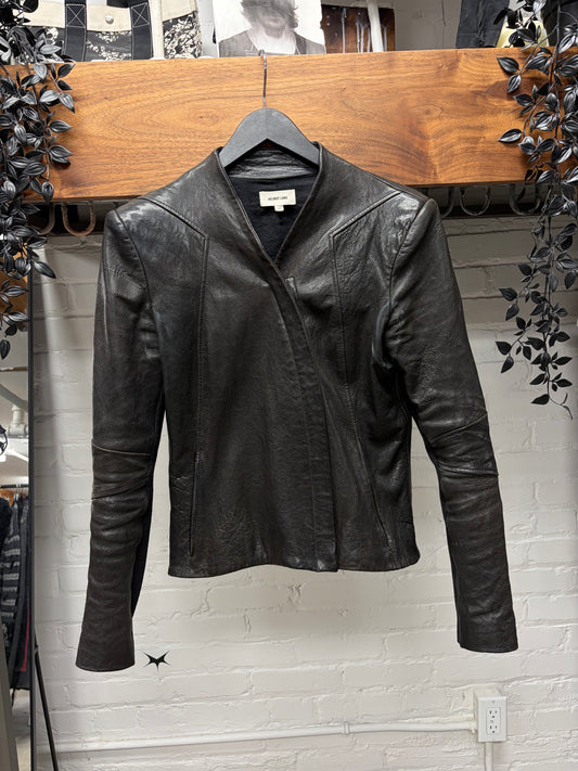 Helmut Lang Black Leather Asymmetric Zip Jacket