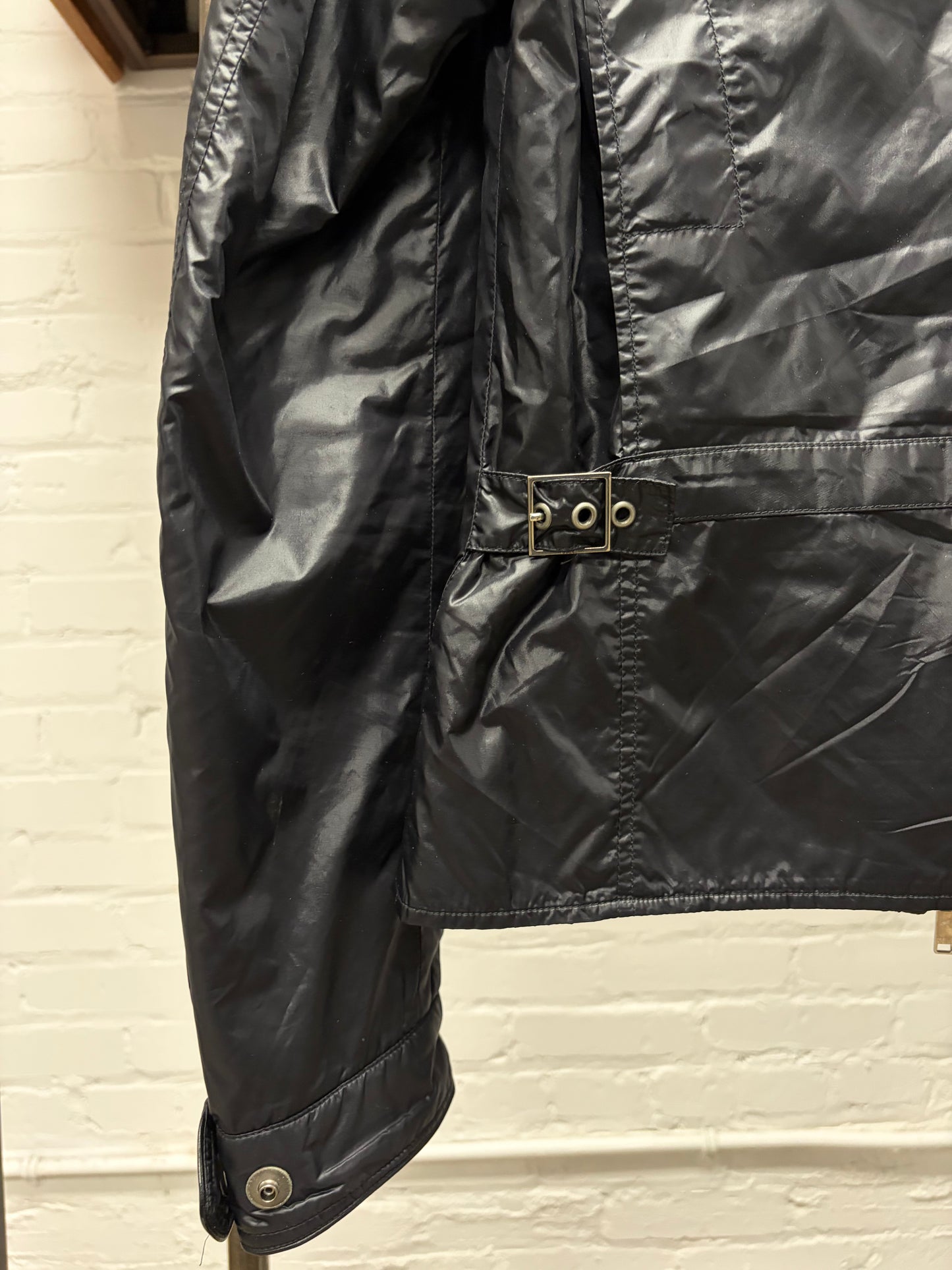 2000s Gucci Black Nylon Slim Cut Biker Jacket with Shoulder Epaulettes