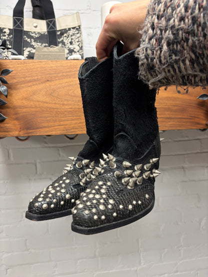 SS2014 Junya Watanabe Spiked Black Suede/Python Cowboy Boots