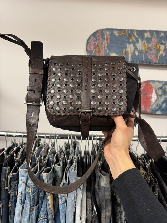 Prada Studded Brown Leather Crossbody Bag