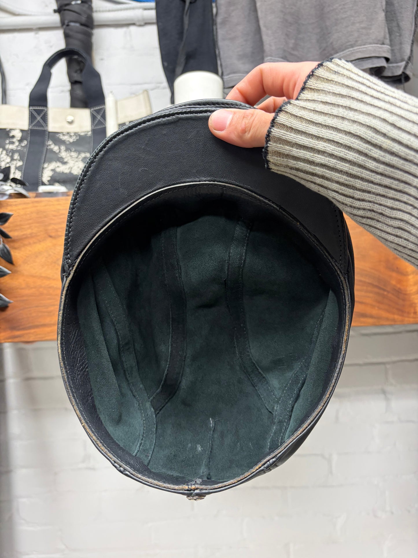 Chrome Hearts Black Lambskin Leather ‘Paperboy’ Cap with 925 Silver Hardware