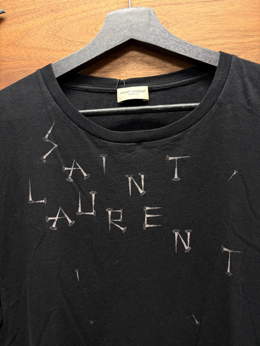 2018 Saint Laurent ‘Nails Logo’ Black Graphic T-Shirt