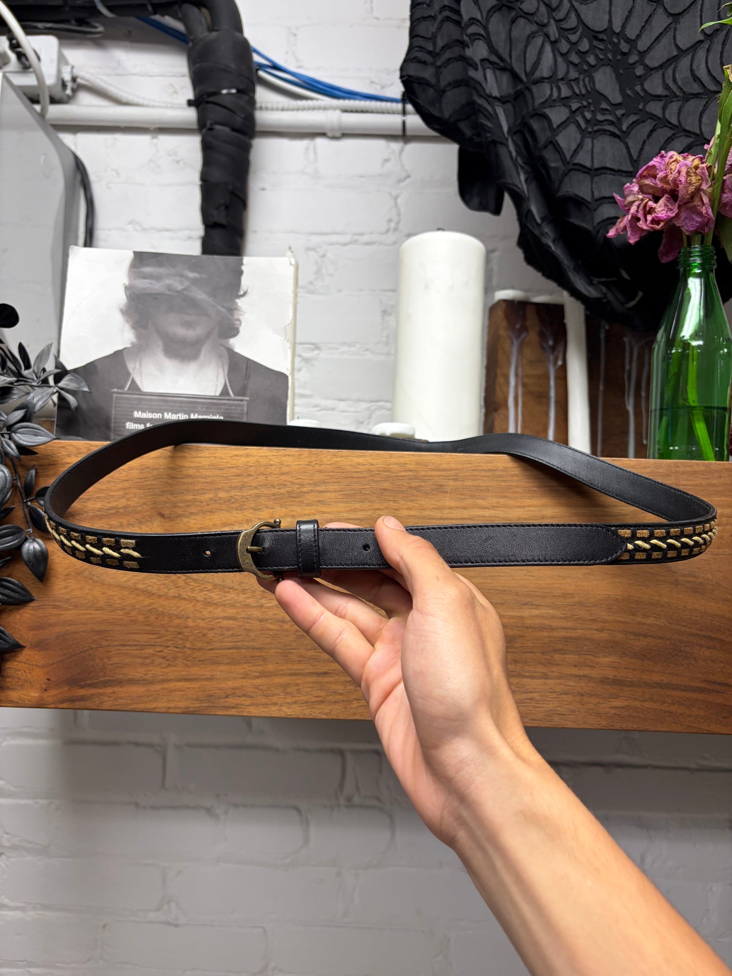 Saint Laurent Woven Black/Brown Thin Leather Belt