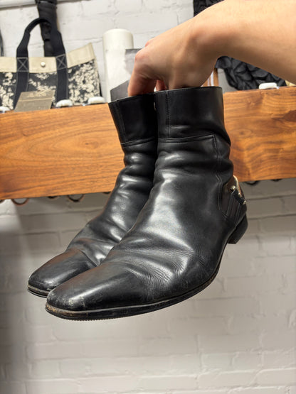 2000s Gucci ‘Horsebit’ Black Pointed Toe Leather Side-Zip Boots