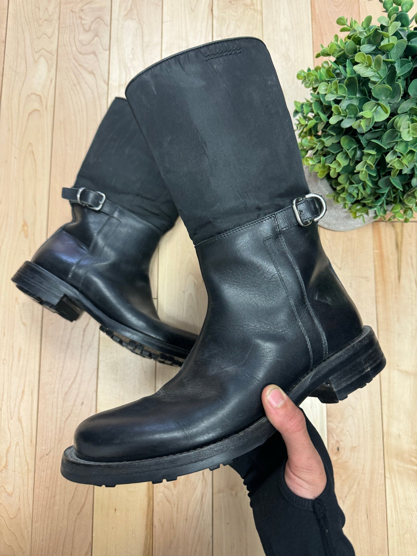 Prada Black Leather Engineer Boots