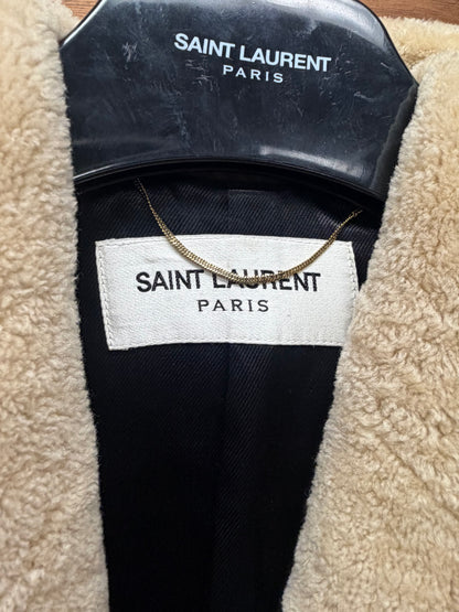 AW2019 Saint Laurent Houndstooth Cropped Coat with Shearling Trim Collar