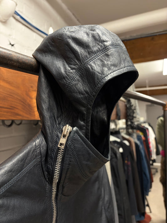 SS2014 Rick Owens ‘Vicious’ Scuba Hooded ‘Passport’ Black Leather Jacket