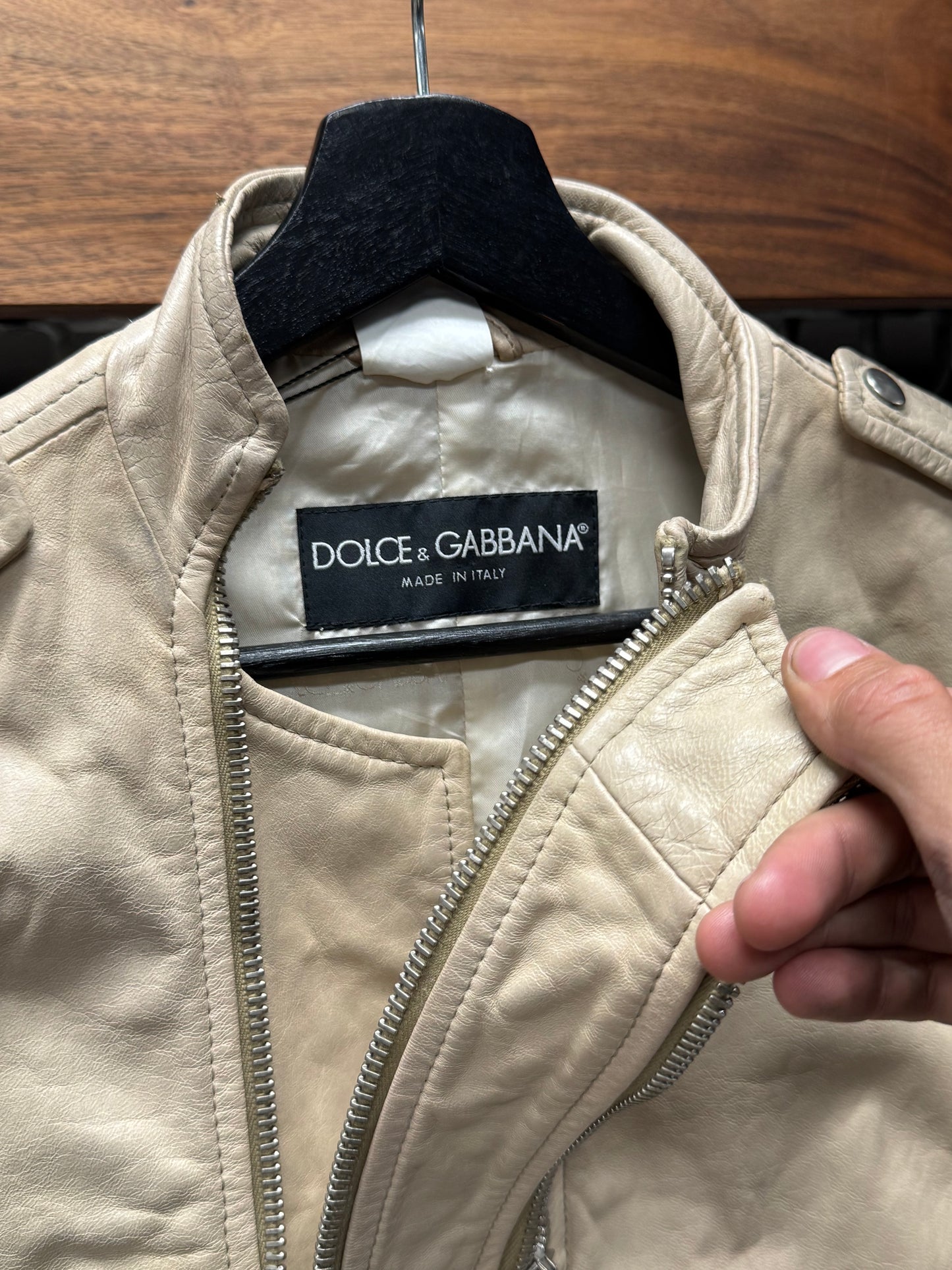 Dolce & Gabbana Double Zip Collar Calfskin Leather Moto Jacket