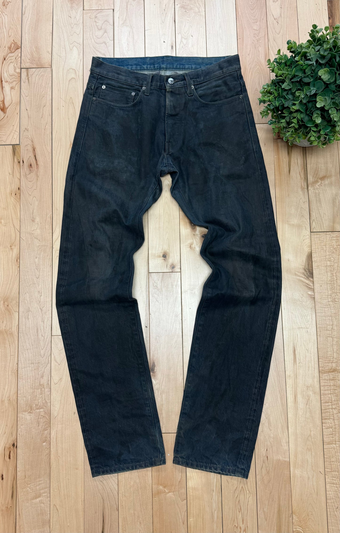 Helmut Lang ‘Oil Spill’ Washed Blue Bootcut Denim