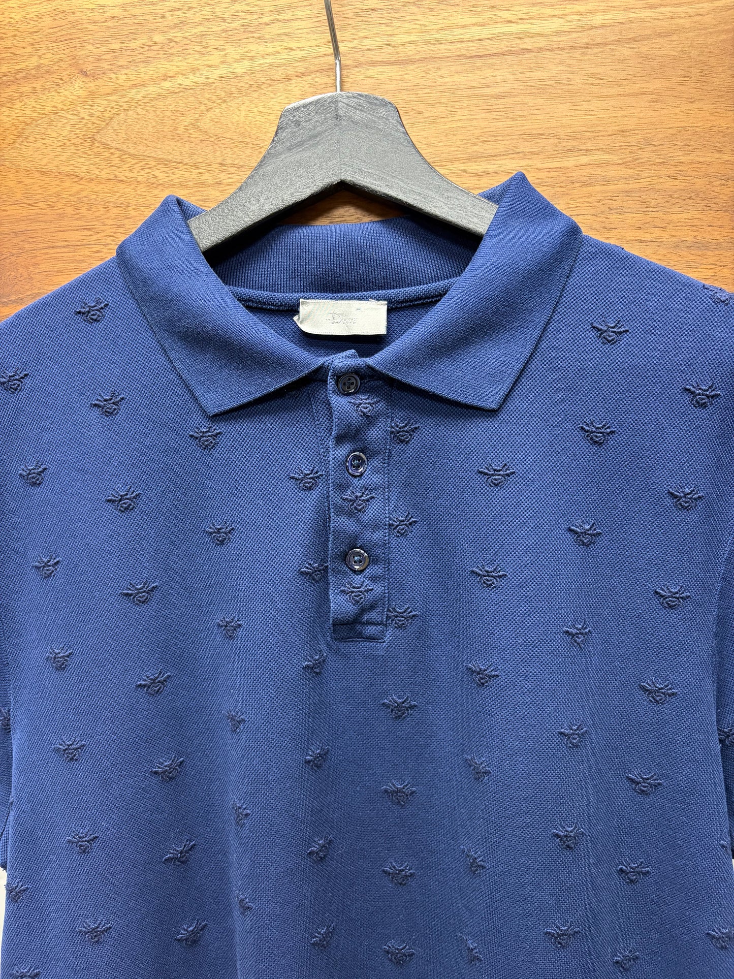Dior Homme Full Pattern ‘Bee Logo’  Embroidered Navy Blue Polo