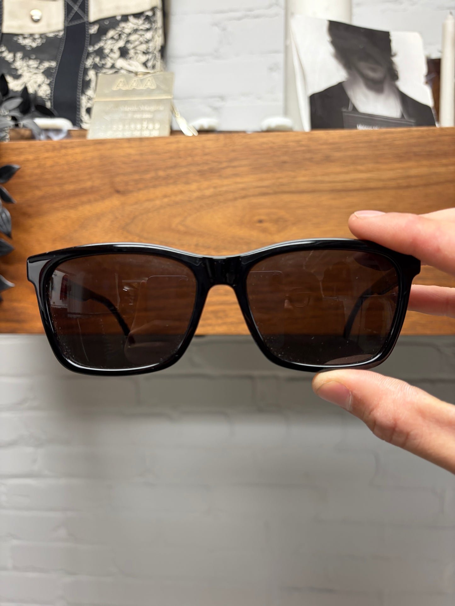 Saint Laurent Black/Silver ‘Cursive Logo’ Square Shape Black Tinted Sunglasses