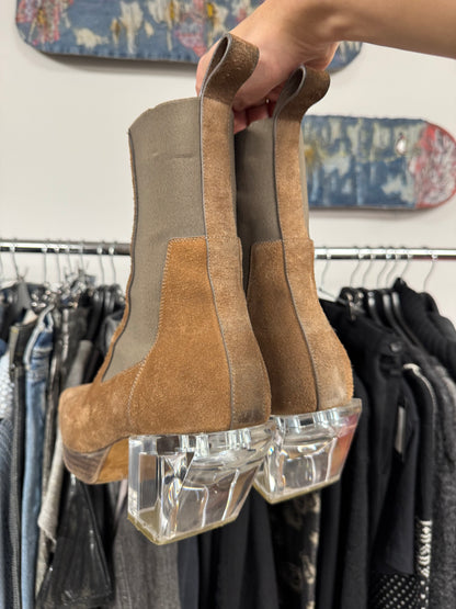 Rick Owens Brown Suede Clear Cuban Heel Platform Boots