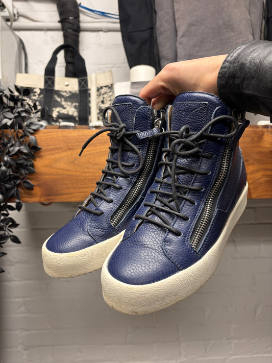 Giuseppe Zanotti ‘Coby’ Dark Blue Leather High Top Sneakers
