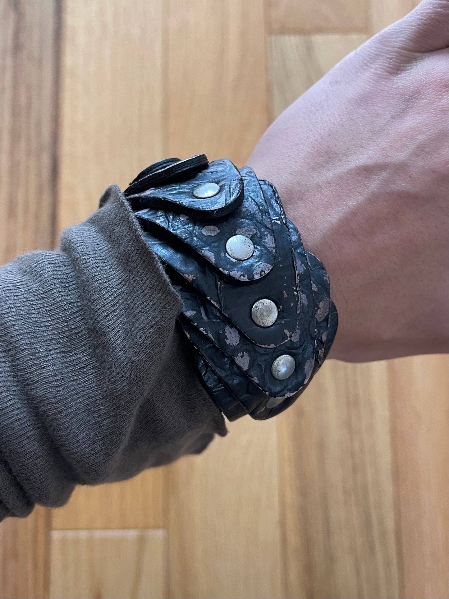 Maison Margiela Line 12 Leather Snake-Textured Wrap Bracelet