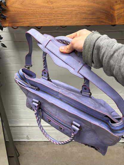 Balenciaga Lavender Purple Leather ‘City Bag’ with Crossbody Strap