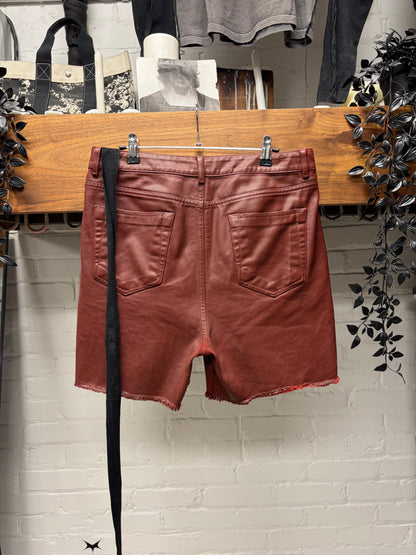 Rick Owens Dark Cherry ‘Trucker Cut-Off’ Waxed Pentagram Denim Shorts