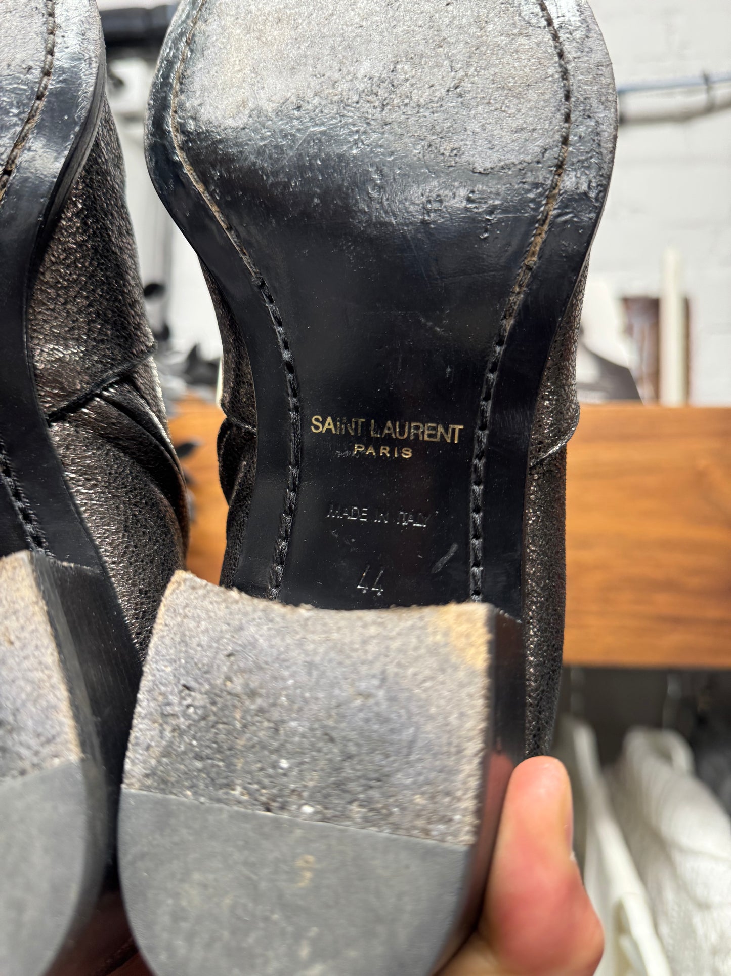 AW2016 Saint Laurent by Hedi Slimane ‘Crinkled Metallic’ Silver Wyatt Boots