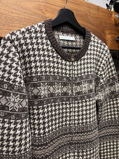 AW2001 Number (N)ine ‘Nowhere Man’ Zip-Up Houndstooth Patterned Wool Knit Sweater