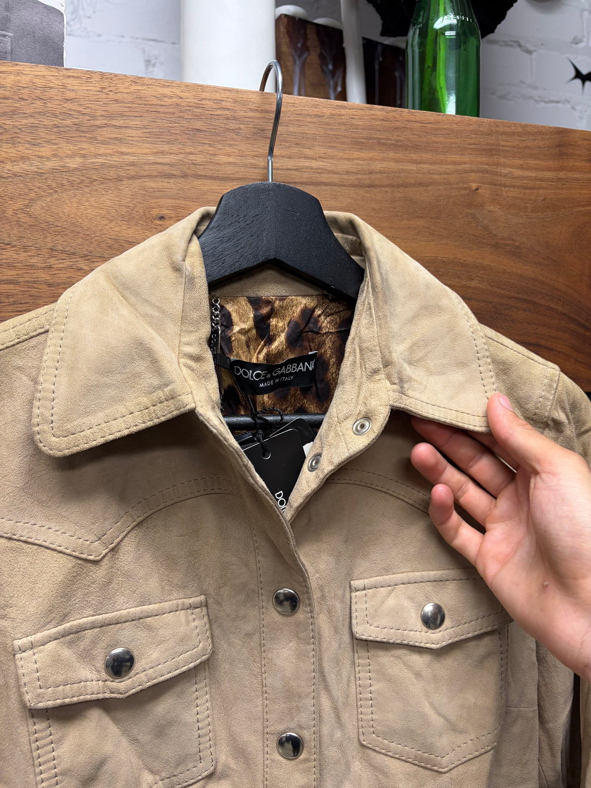 Dolce & Gabanna ‘Mainline’ Tan Goatskin Suede Western Inspired Button Snap Shirt