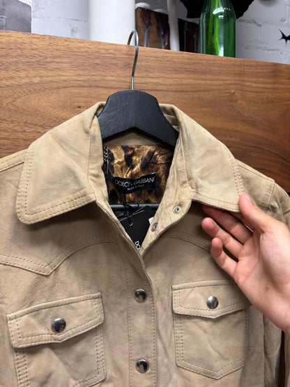 Dolce & Gabanna ‘Mainline’ Tan Goatskin Suede Western Inspired Button Snap Shirt