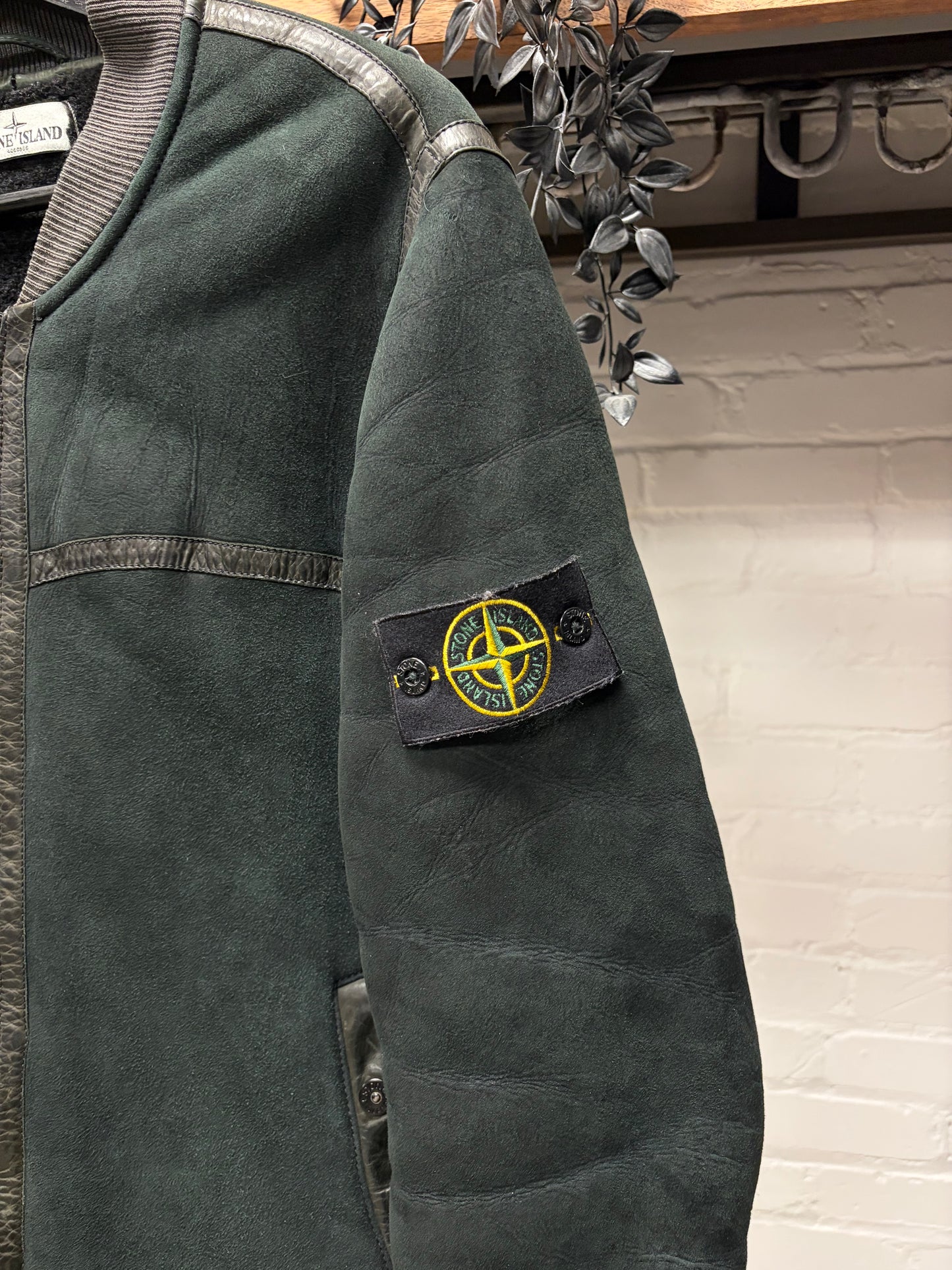 Vintage Stone Island ‘Garment Dyed’ Lambskin Suede Bomber Jacket with Shearling Liner