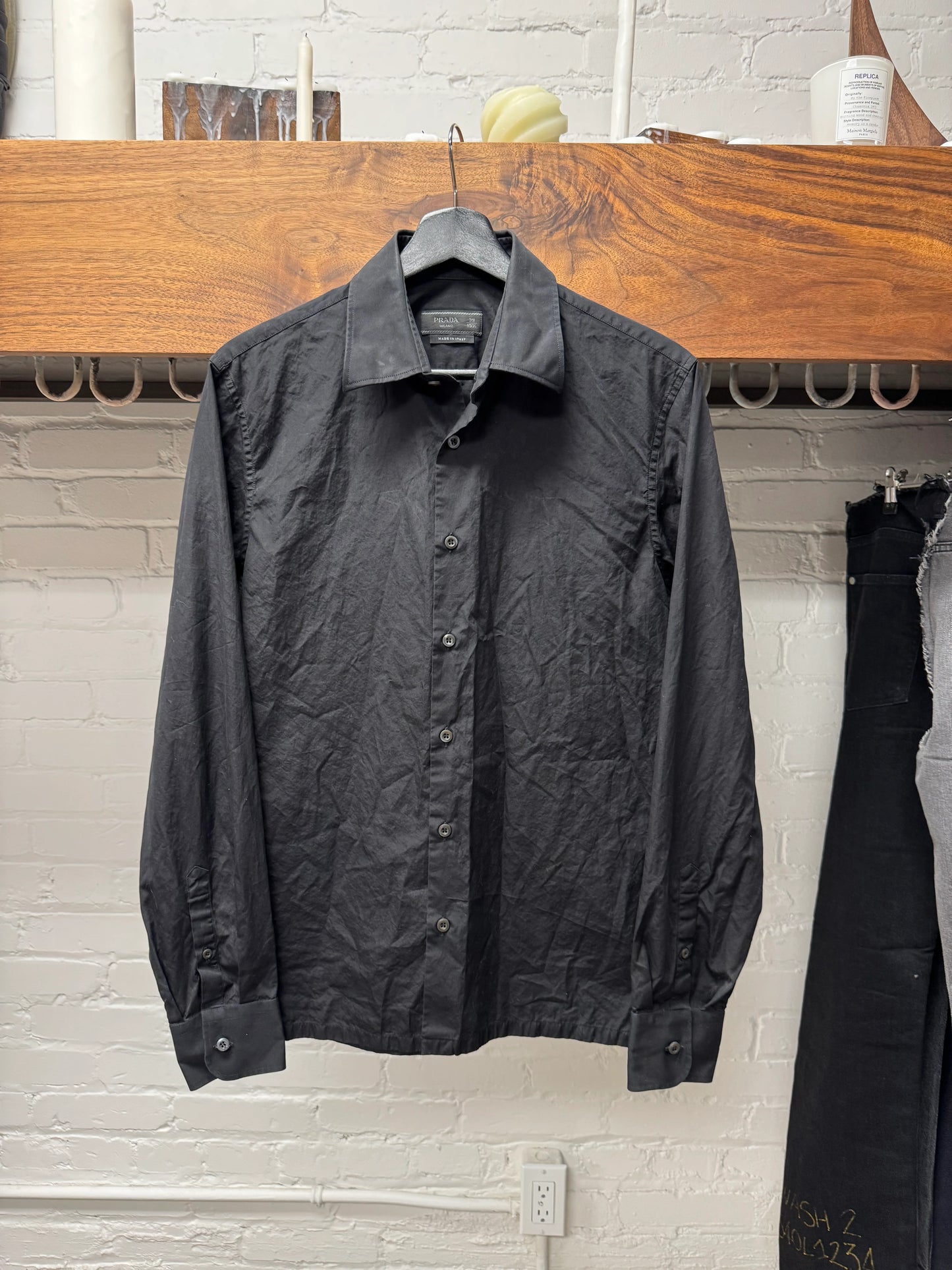 Prada Black ‘Saffiano’ Emblem Button Up Shirt