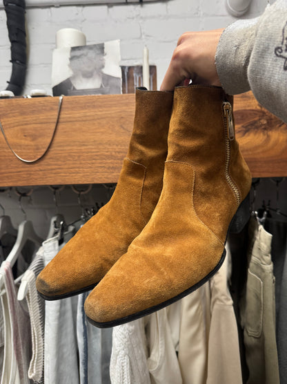 Balmain ‘Anthos’ Suede Double Side Zip Brown Pointed Toe Boots