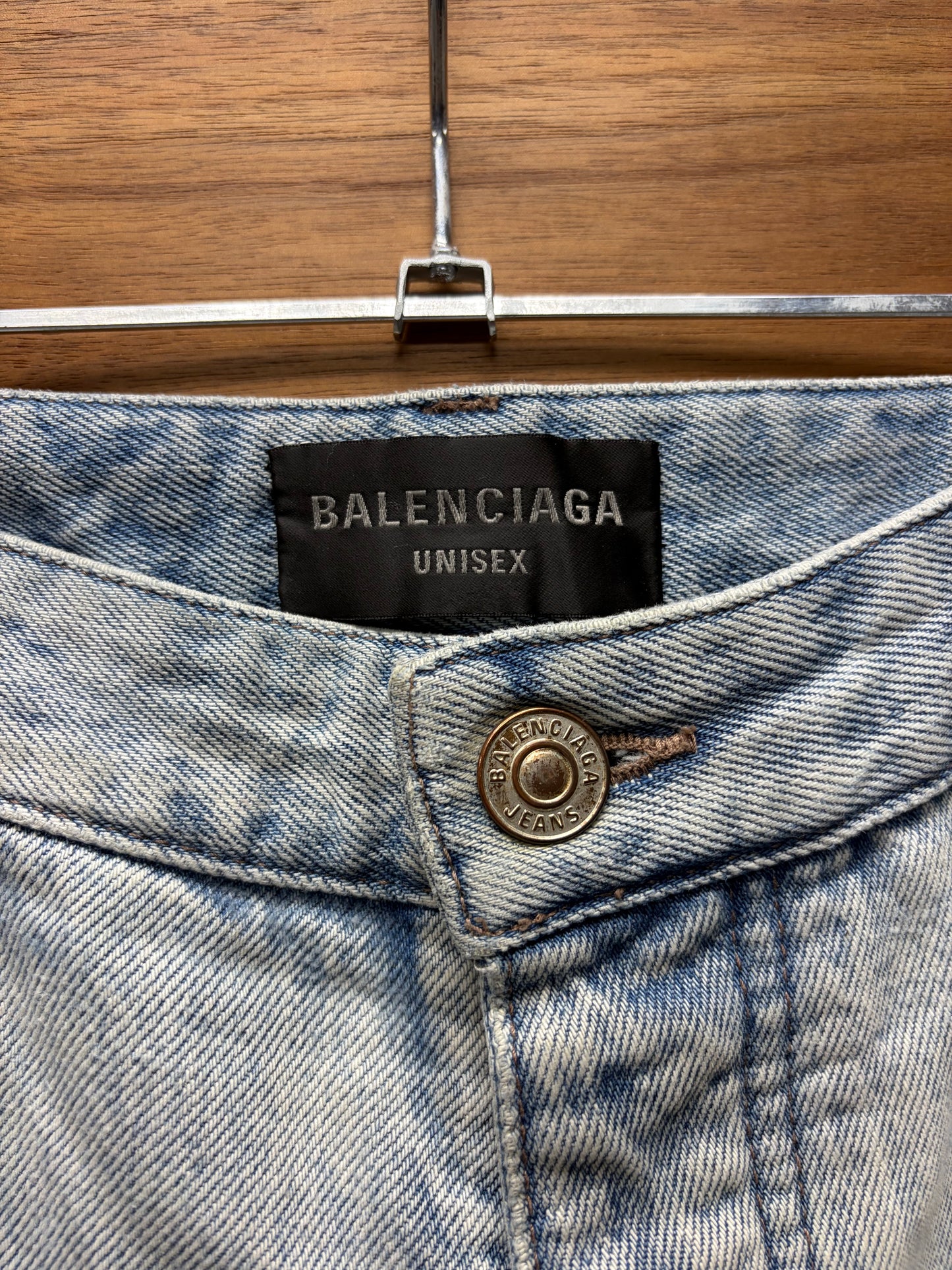 2023 Balenciaga ‘Skater Cut’ Light Wash Blue Heelbite Wide Leg Denim