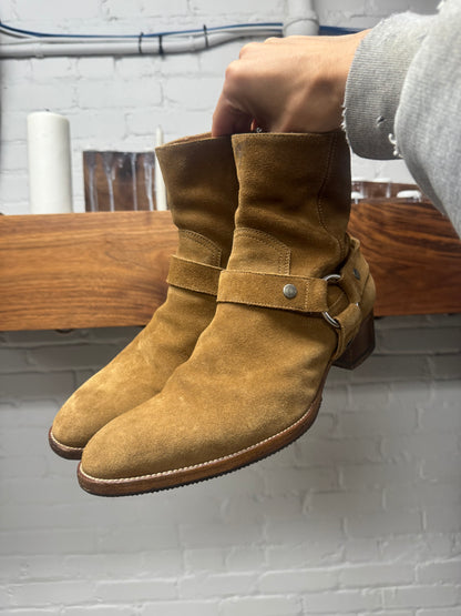 Saint Laurent ‘Wyatt’ Brown Suede Harness Boots