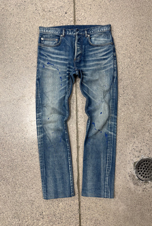Dior Homme ‘Paint Splatter’ Blue Washed Skinny Denim