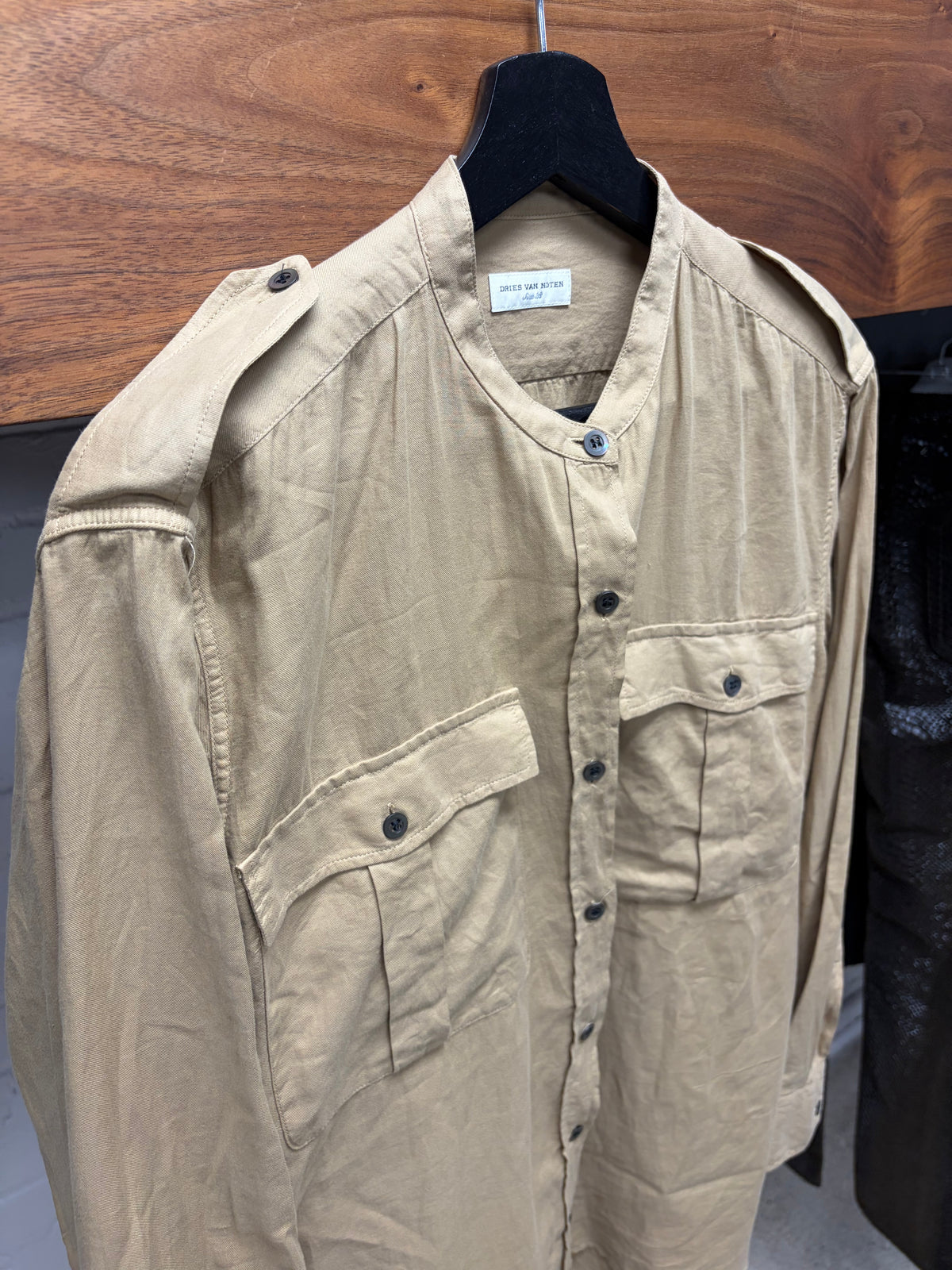 Dries Van Noten Light Cotton Mandarin Collar Shirt with Shoulder Epaulettes