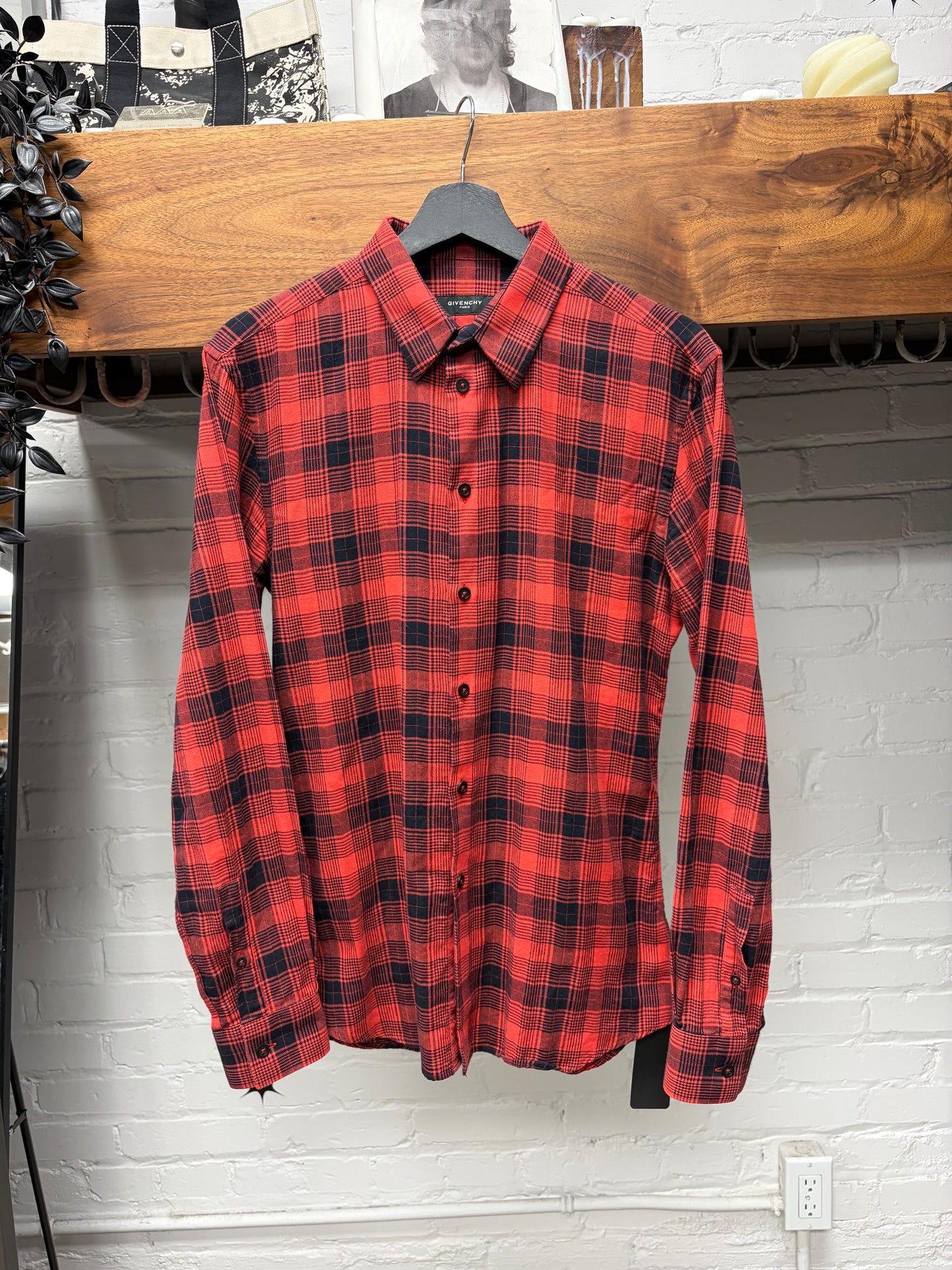 Givenchy Tartan Plaid Black/Red Flannel Shirt
