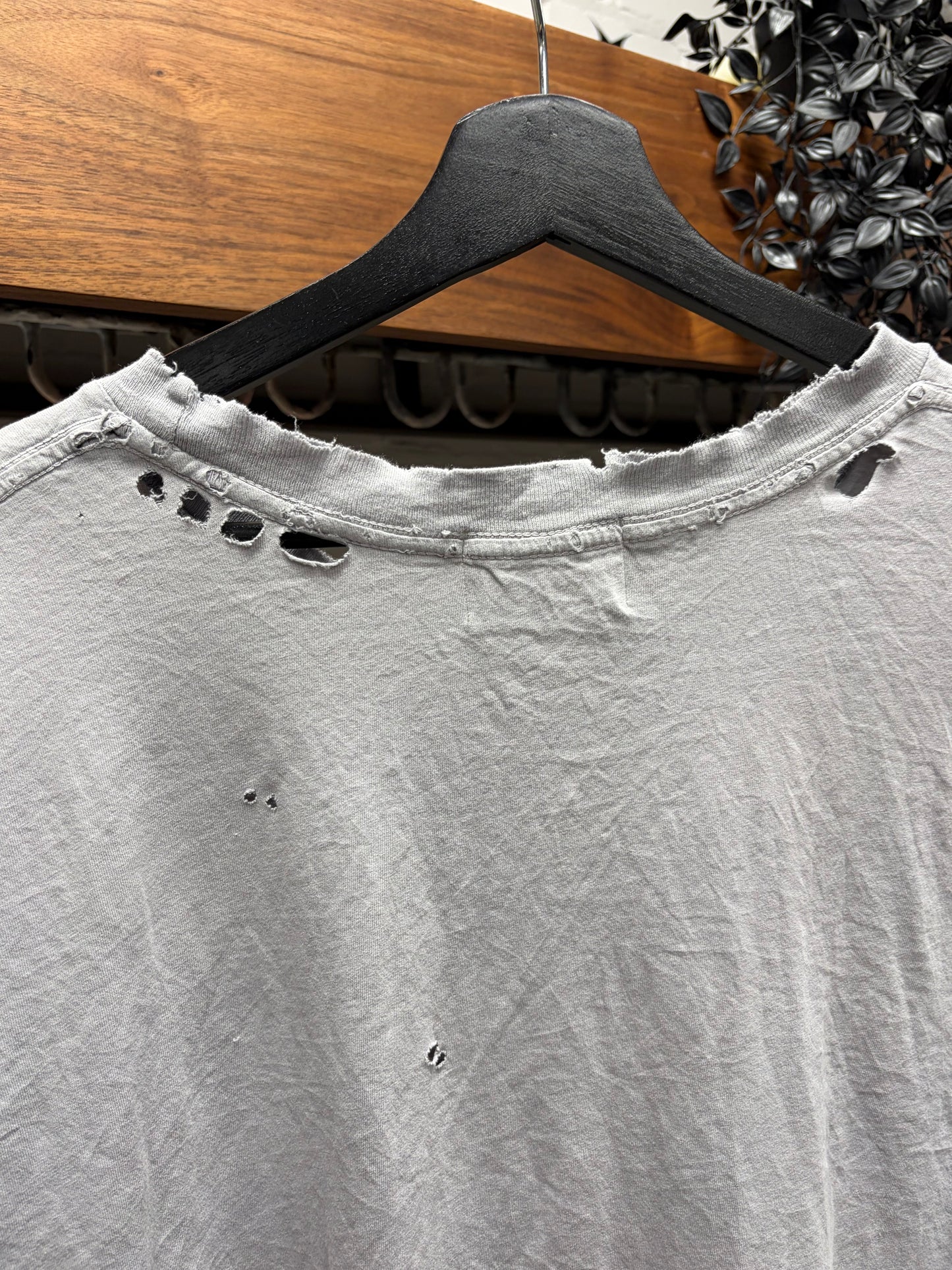 SS2025 Enfants Riches Deprimes ‘Checkered Fan’ Distressed Grey Cotton T-Shirt