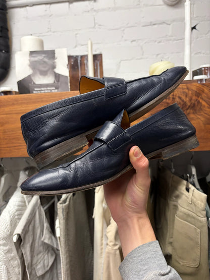 Gucci ‘Quentin’ Blue Leather Wood Sole Loafers