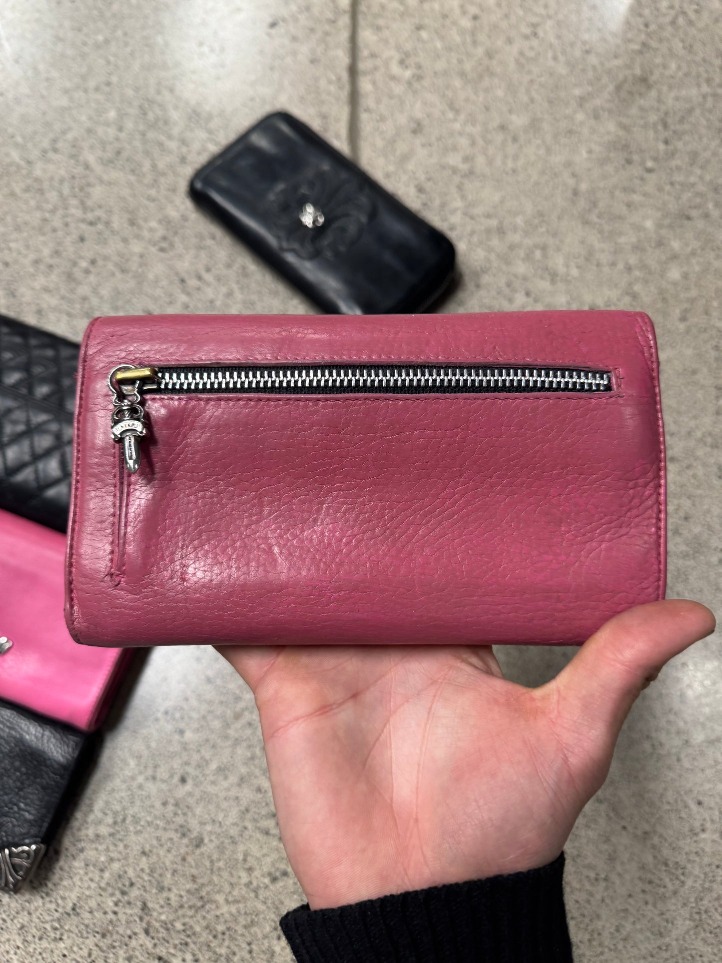 Chrome Hearts ‘Wave’ Pink Cross Button Long Wallet