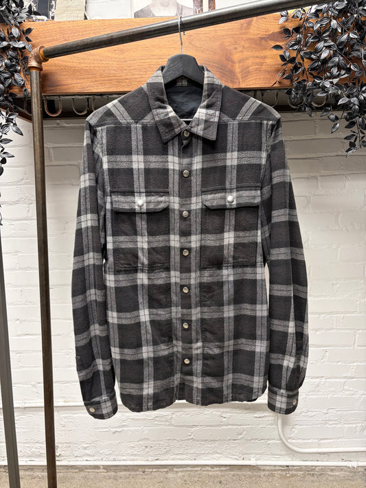 SS2019 Rick Owens ‘Babel’ Plaid Flannel Shoulder-Strap Work Shirt
