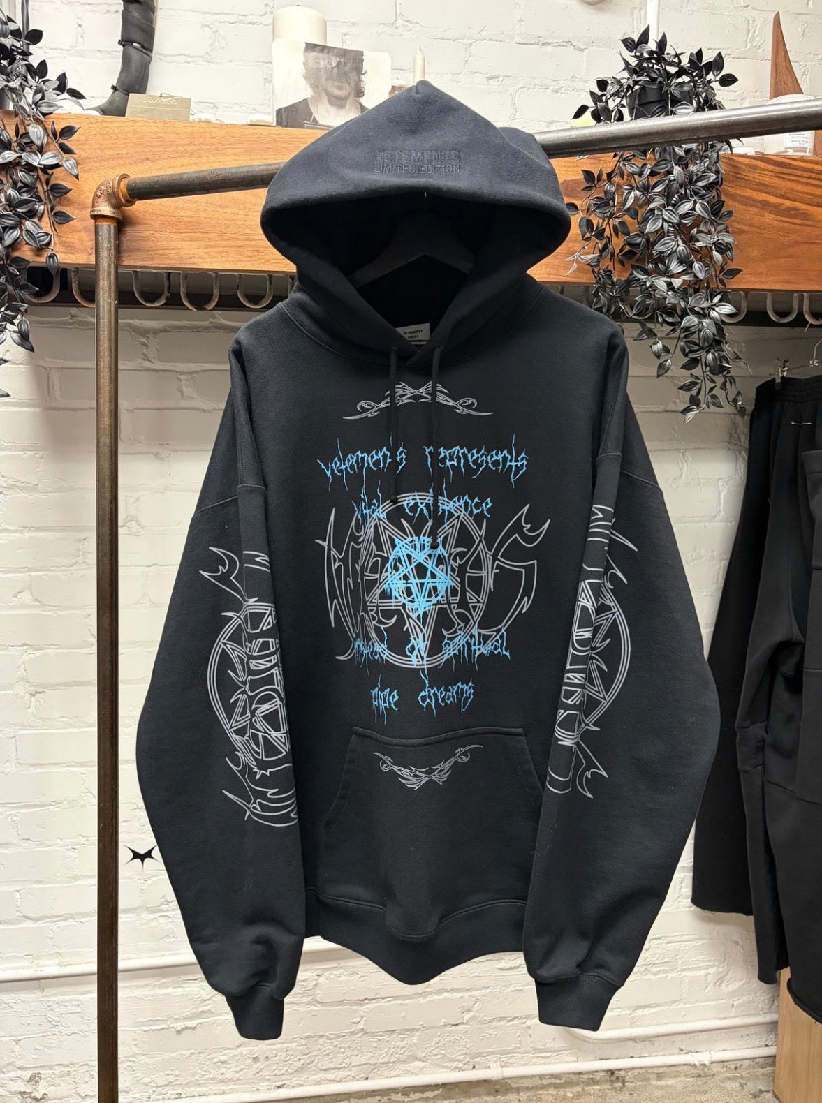 SS2022 Vetements ‘Vital Existence’ Gothic Logo Black Terry Cotton Hoodie