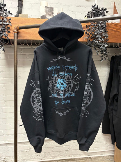 SS2022 Vetements ‘Vital Existence’ Gothic Logo Black Terry Cotton Hoodie